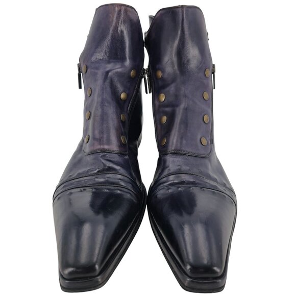 JO Ghost Navy Blue Leather Designer Zip Boots Mens 13 Italy Ankle Dress Shoes 46 - Picture 8 of 16